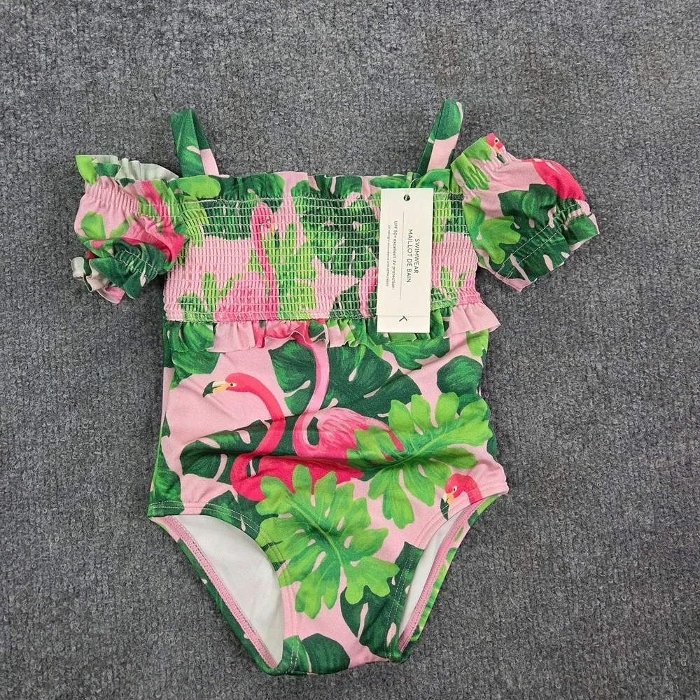 NEW Janie and Jack Tropical Flamingo Bathing Suit Swim Suit Girls‎ 6-12M