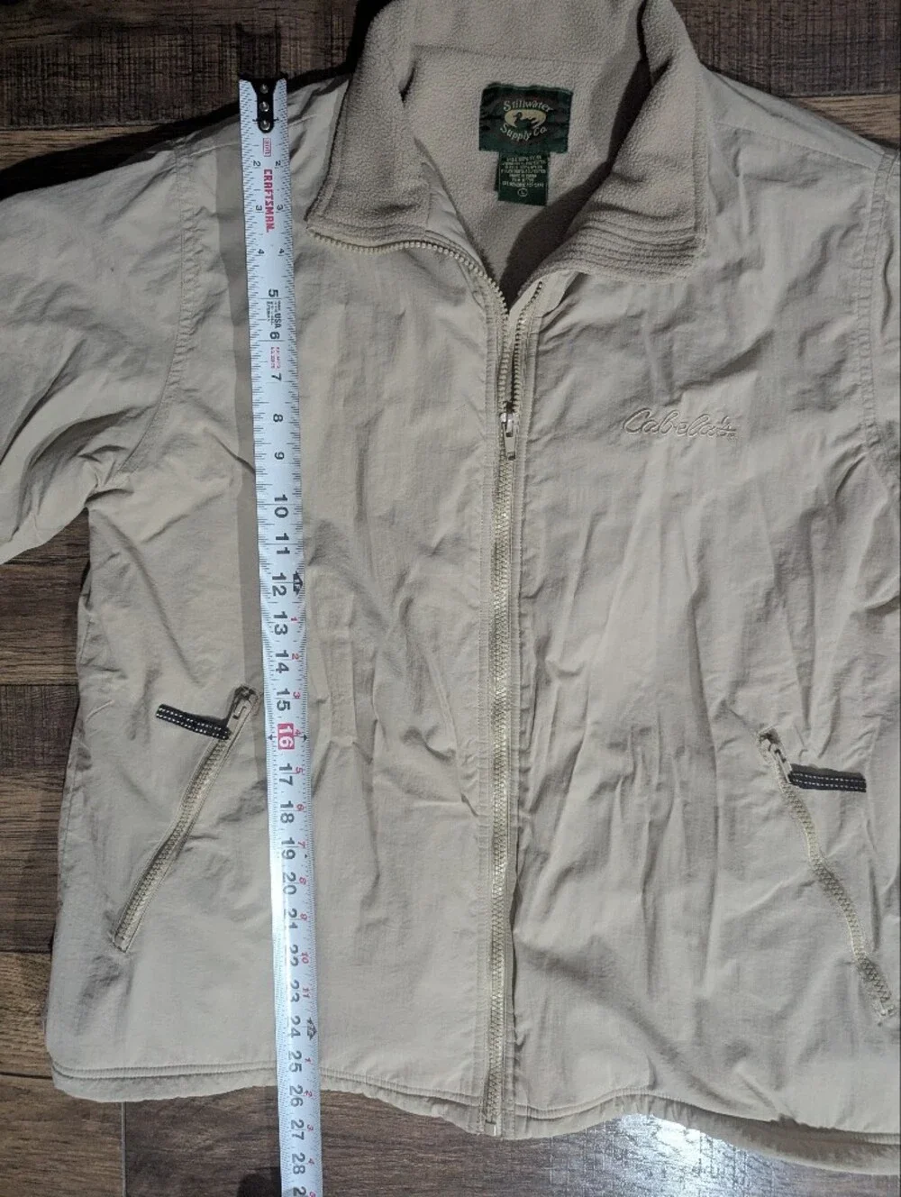 Cabela's Stillwater Supply Co Women's Khaki Nylon Zip Jacket Fleece Lining Sz L