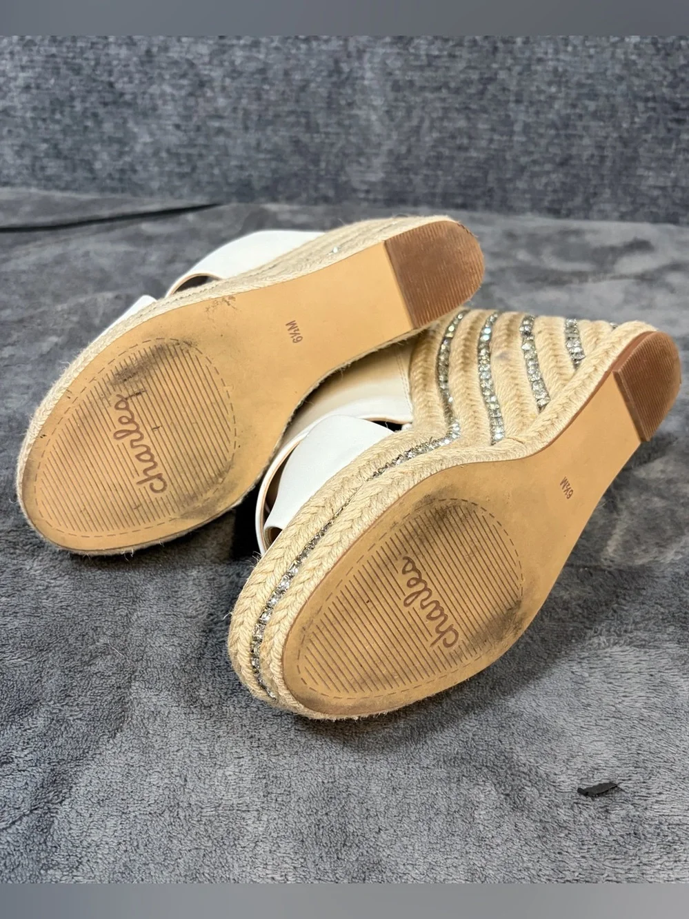Charles By Charles David White Cross-Strap Espadrille Wedge Mules