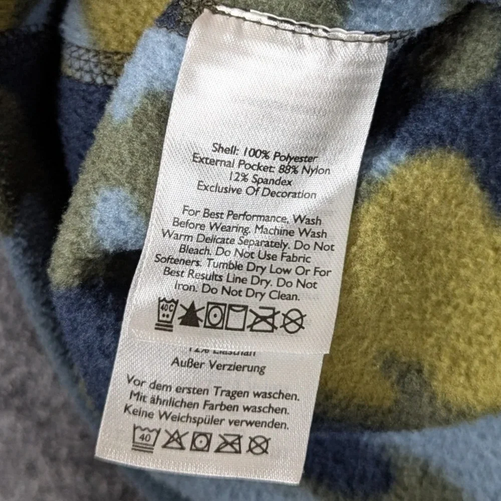 Eddie Bauer Mens Large 1/4 Zip Fleece Pullover Blue Green‎ Camo Pocket Logo