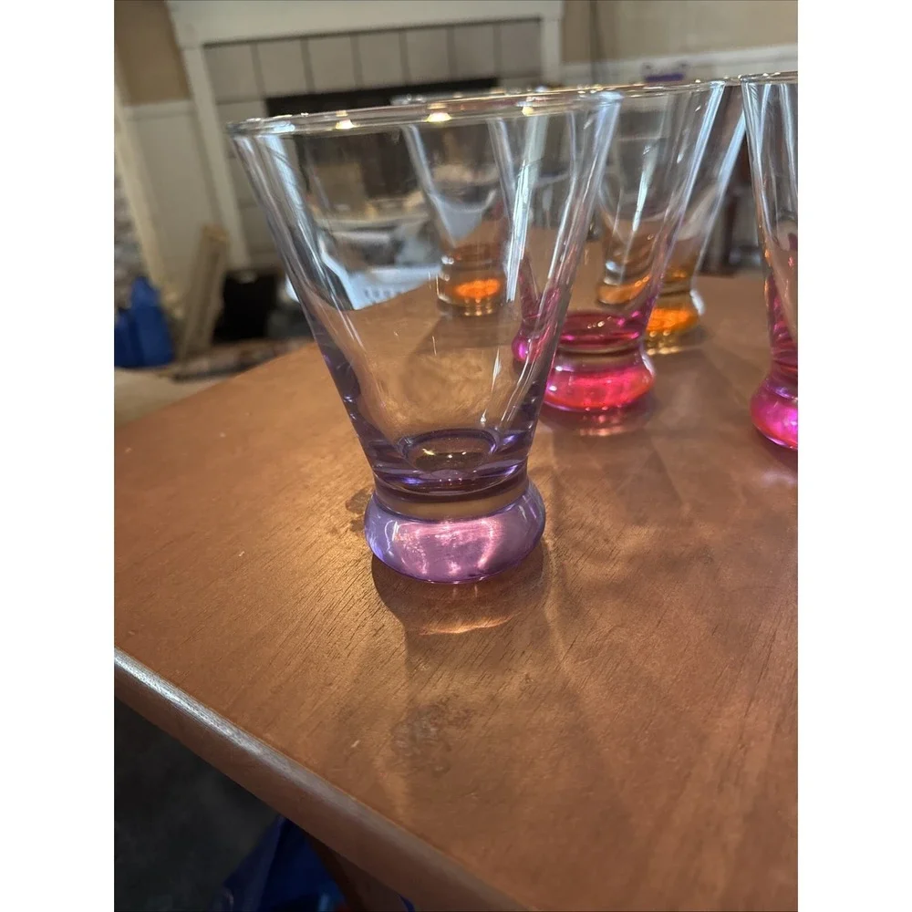 Set of 6 Vintage MCM Libby Cosmos Neon 14oz  Multicolor Cosmopolitan Glasses