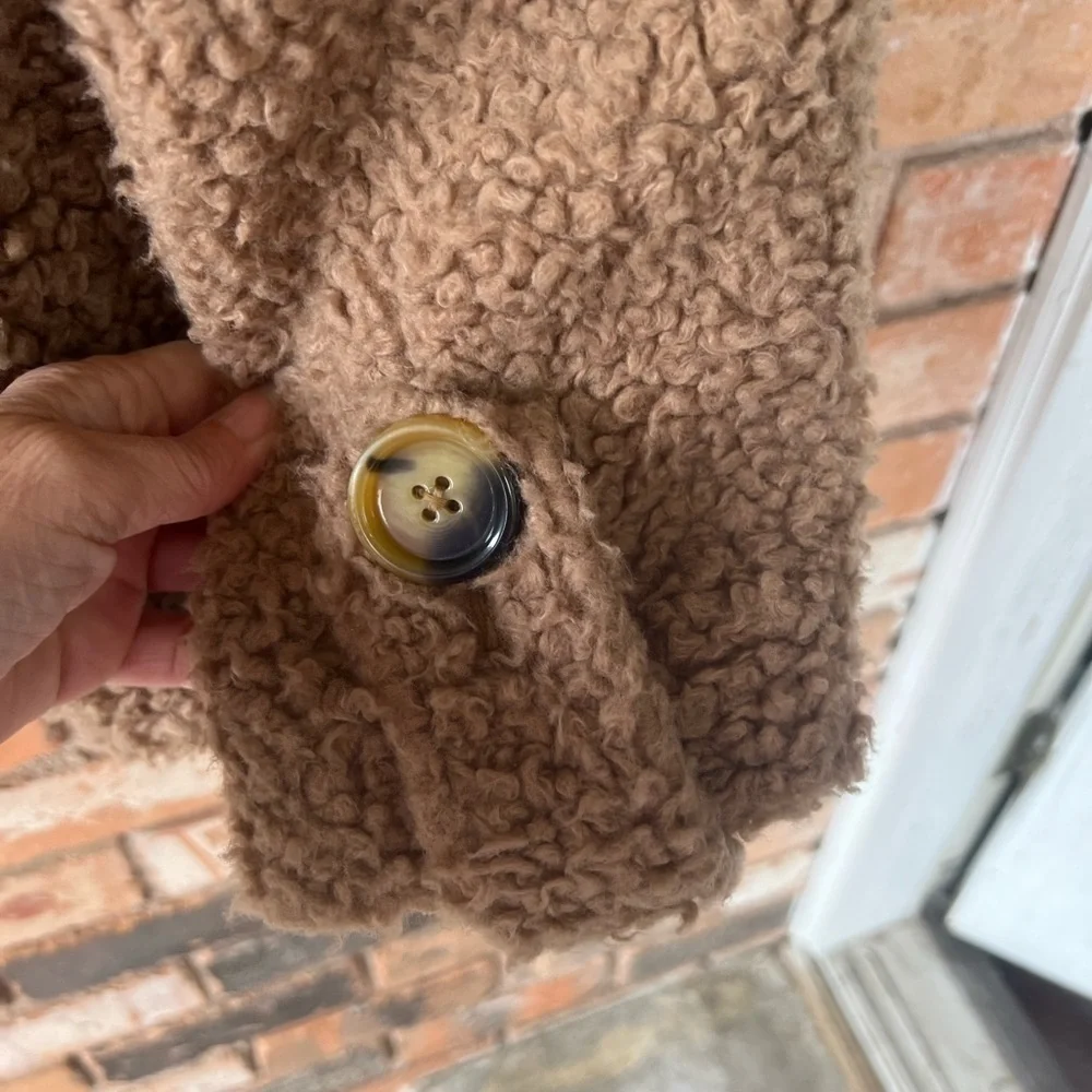 Free People So Soft Cozy Peacoat Teddy Sherpa Coat in Camel/Brown
