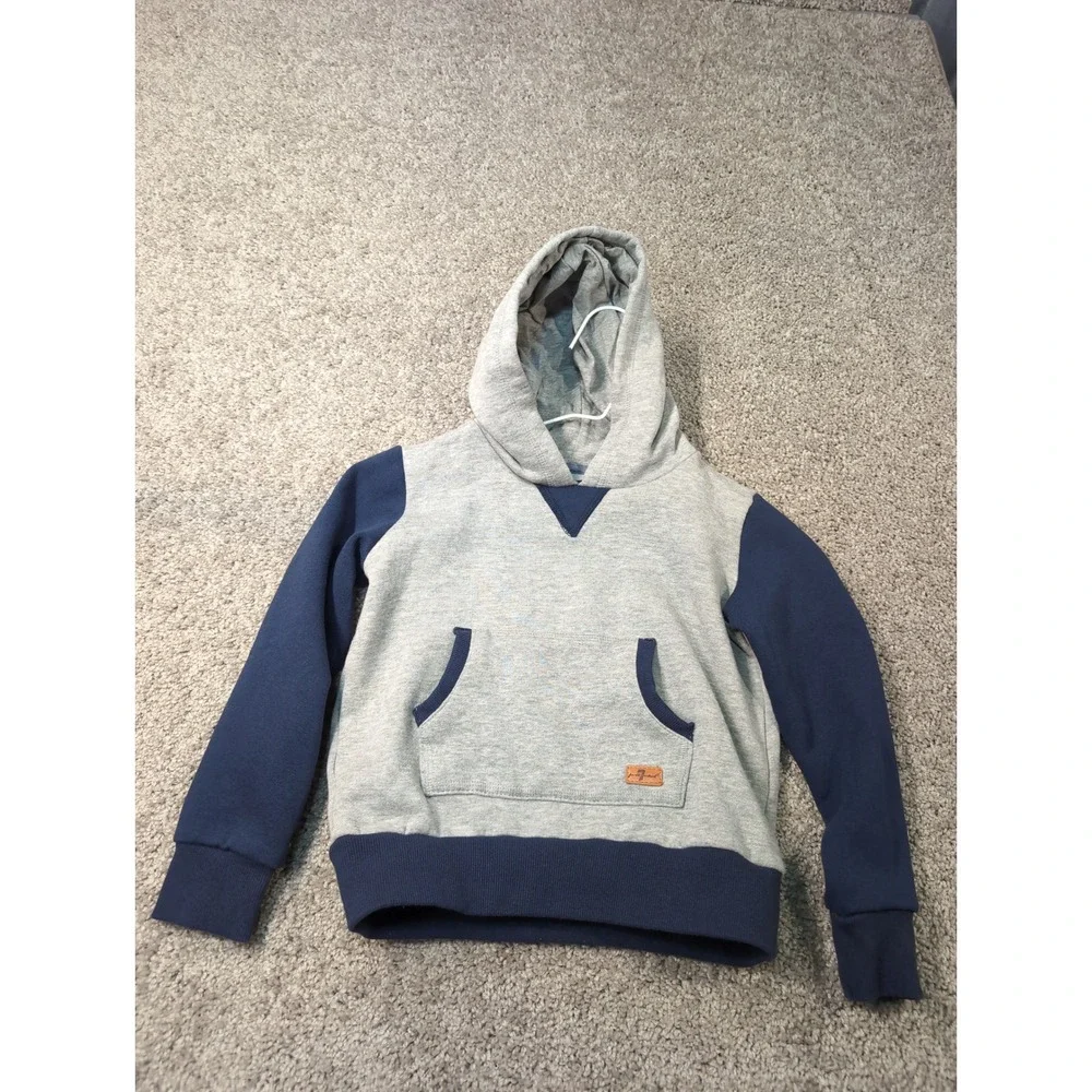 7 For All Mankind Boys Hoodie Gray Navy Colorblock Pullover Size 5‎