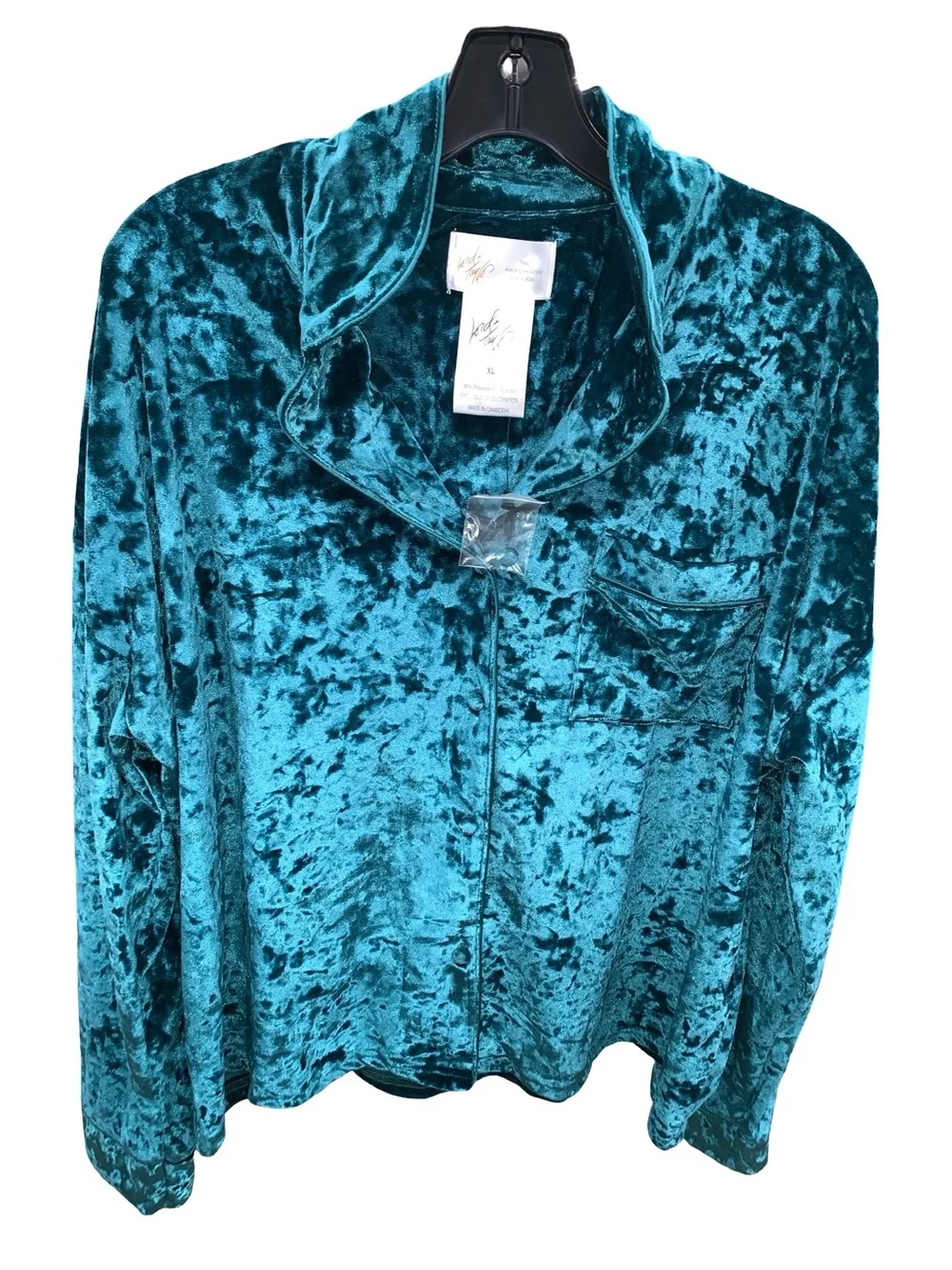 Lord & Taylor Ladies Teal Green Crushed Velvet Pajama Top Size XL