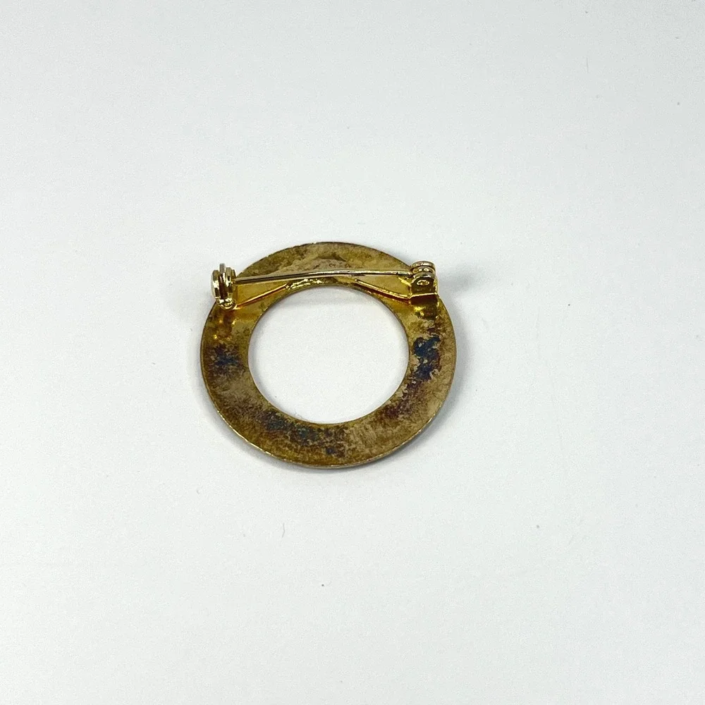 Vintage Guilloché‎ Blue Pink Rose Circle Pin Midcentury Grandma Love Gratitude