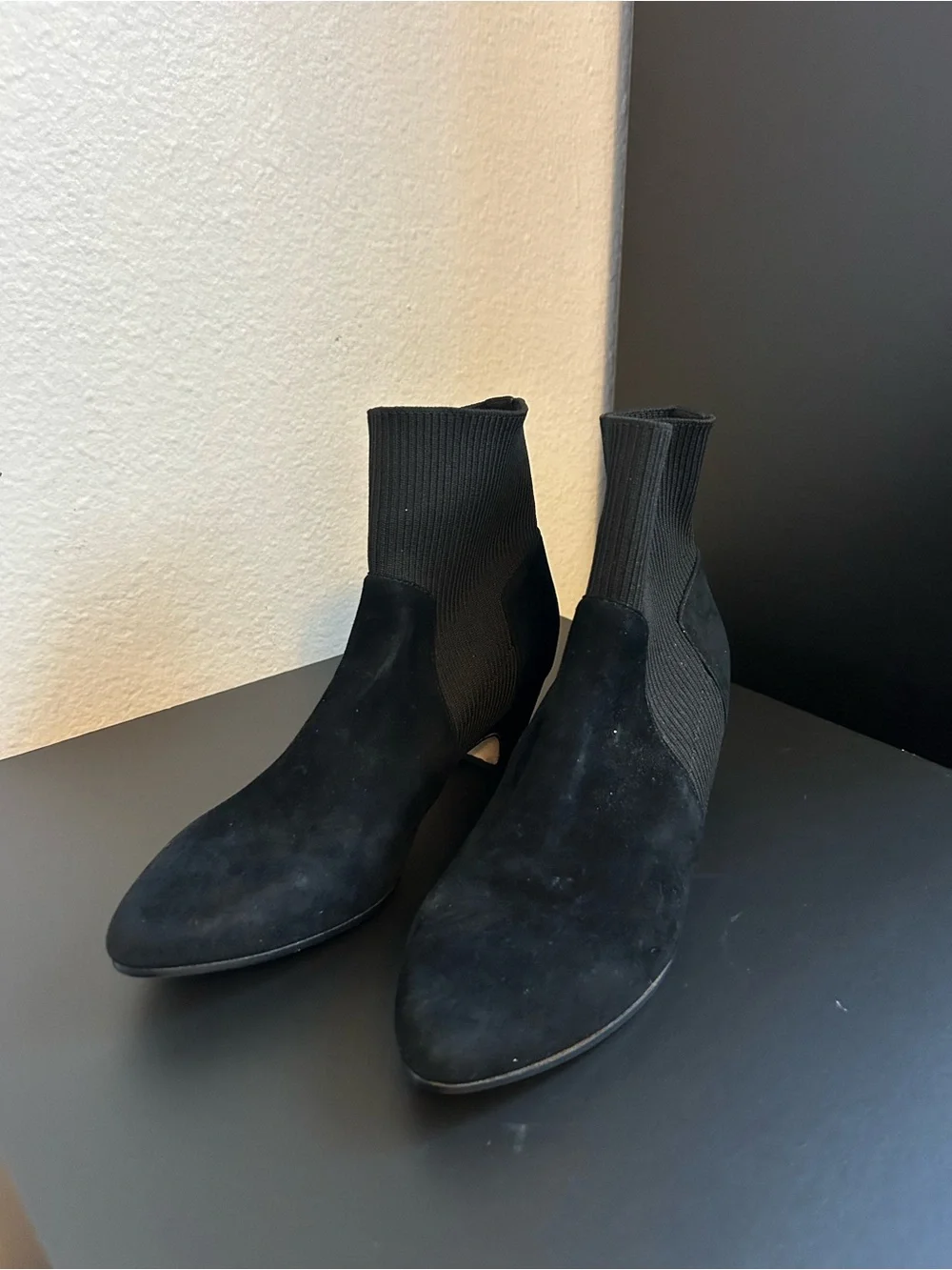 Eileen Fisher Muzy Suede & Knit Black Women's Ankle Boots Size 6