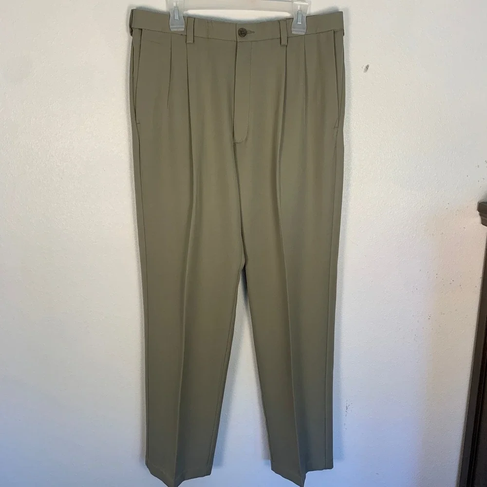 Haggar Cool 18 Pro Mens Dress Pants 36x34 Khaki Flat Front Classic Fit‎