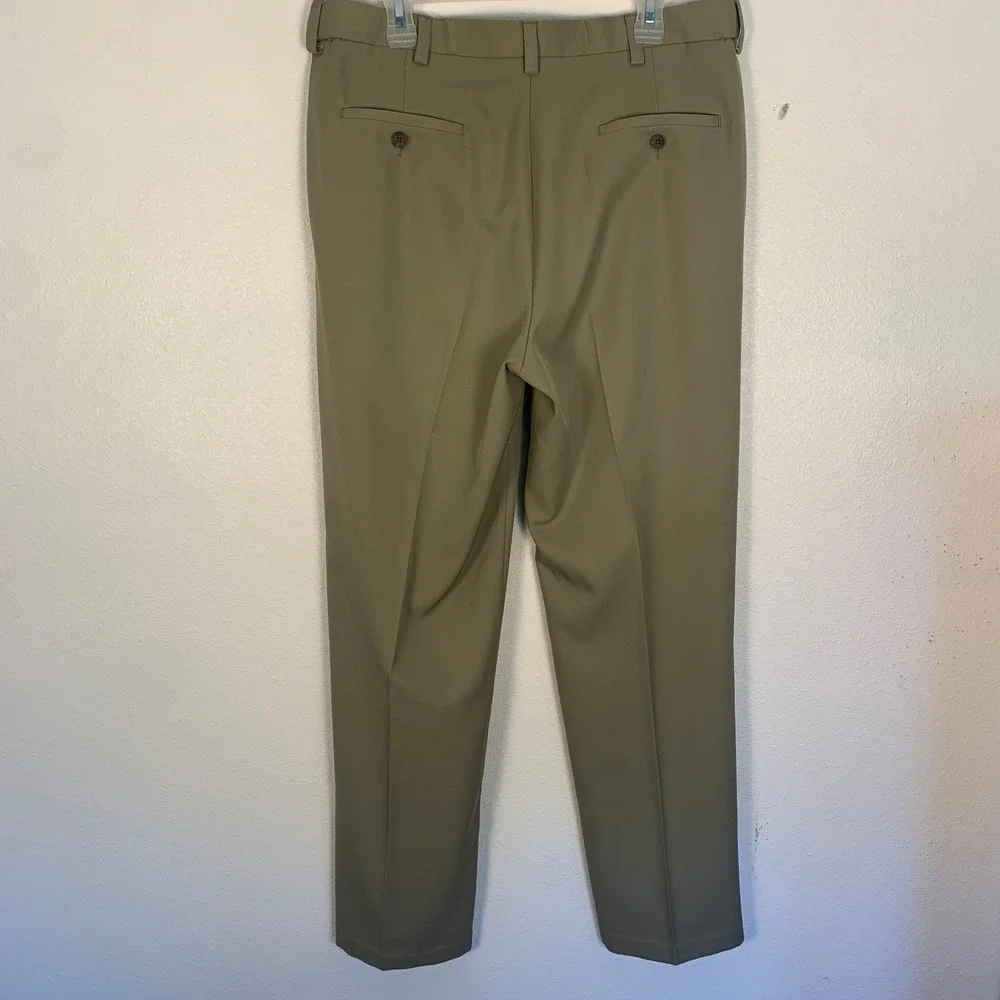Haggar Cool 18 Pro Mens Dress Pants 36x34 Khaki Flat Front Classic Fit‎