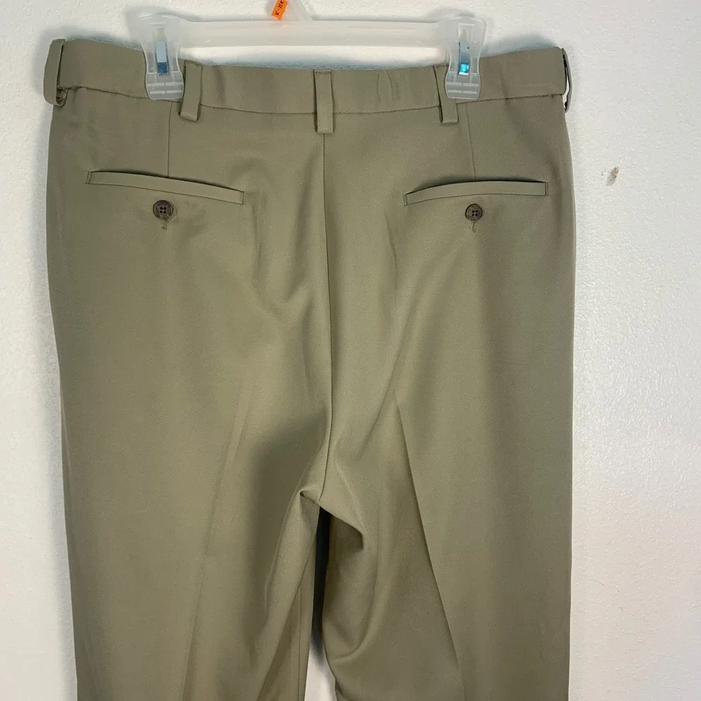 Haggar Cool 18 Pro Mens Dress Pants 36x34 Khaki Flat Front Classic Fit‎