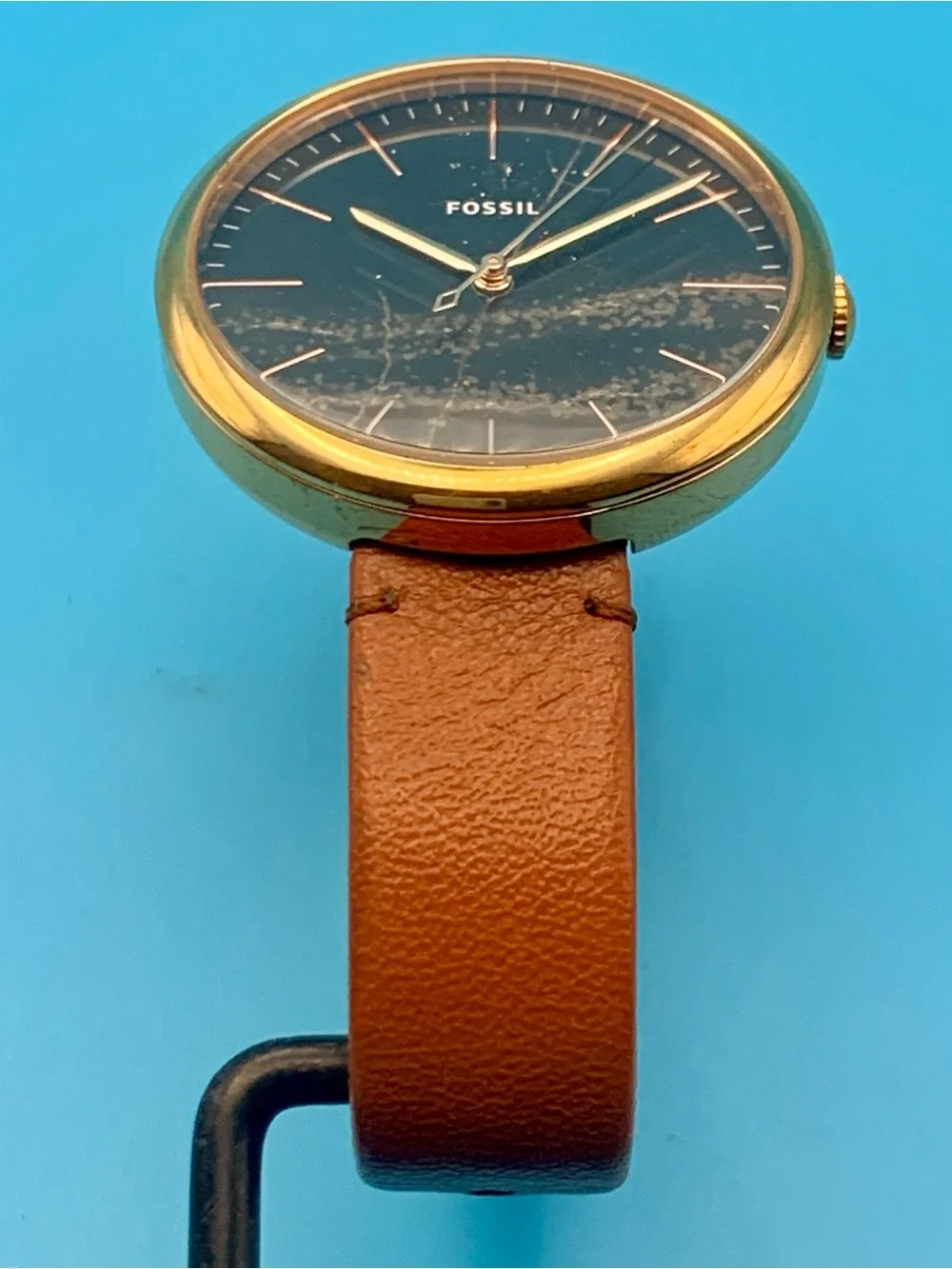 FOSSIL ANNETTE ES4380 Women’s Quartz Wristwatch Black Marble Dial Works New Batt