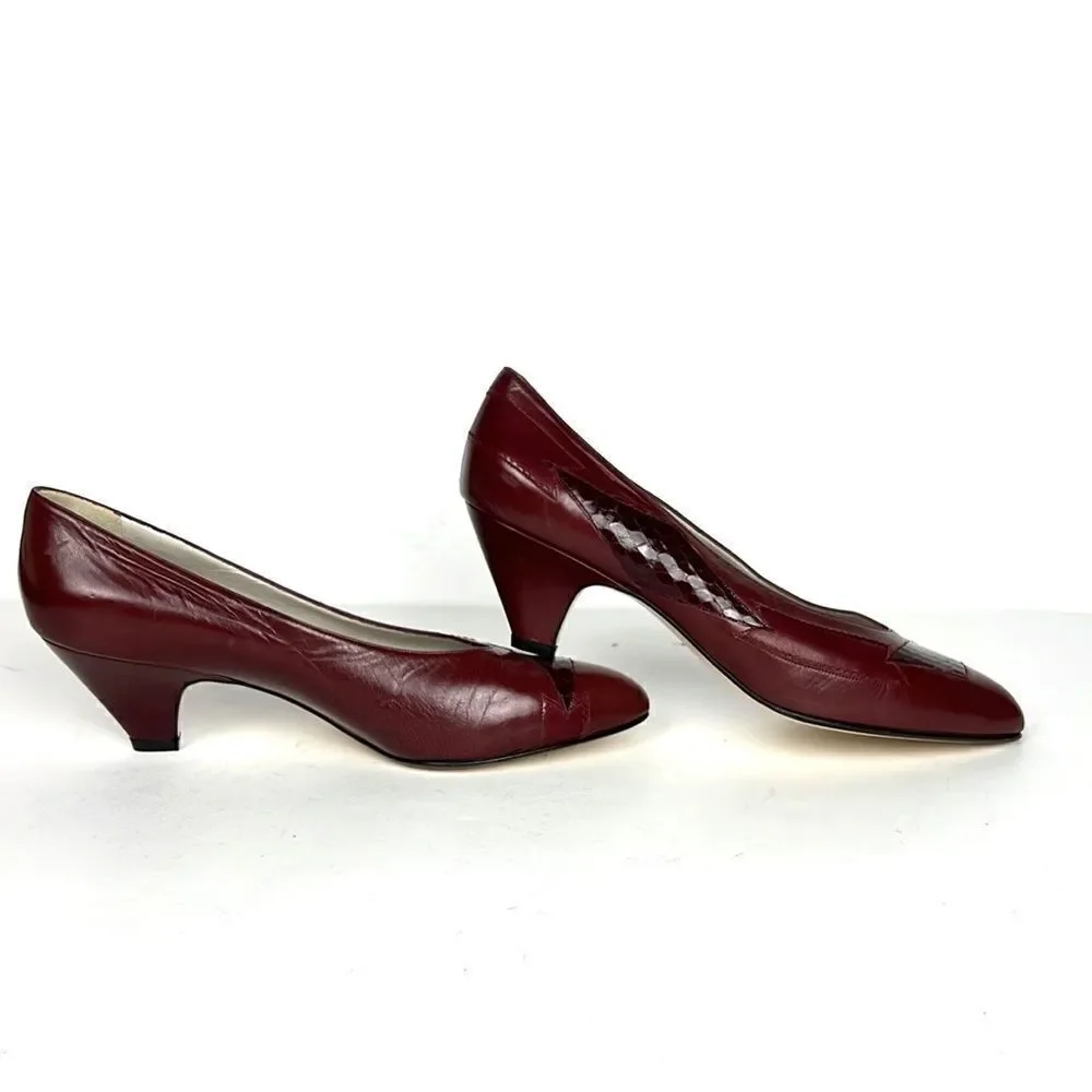 NWOB GALO Italy Classic Leather Burgundy Heels Pumps Shoes size 39 1/2 US 8,5