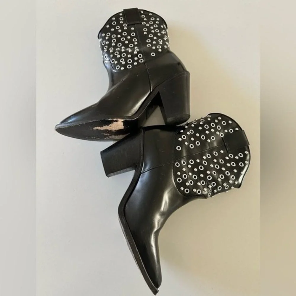 The Kooples Black Leather Studded Eyelet Western Ankle Boots Size‎ 37