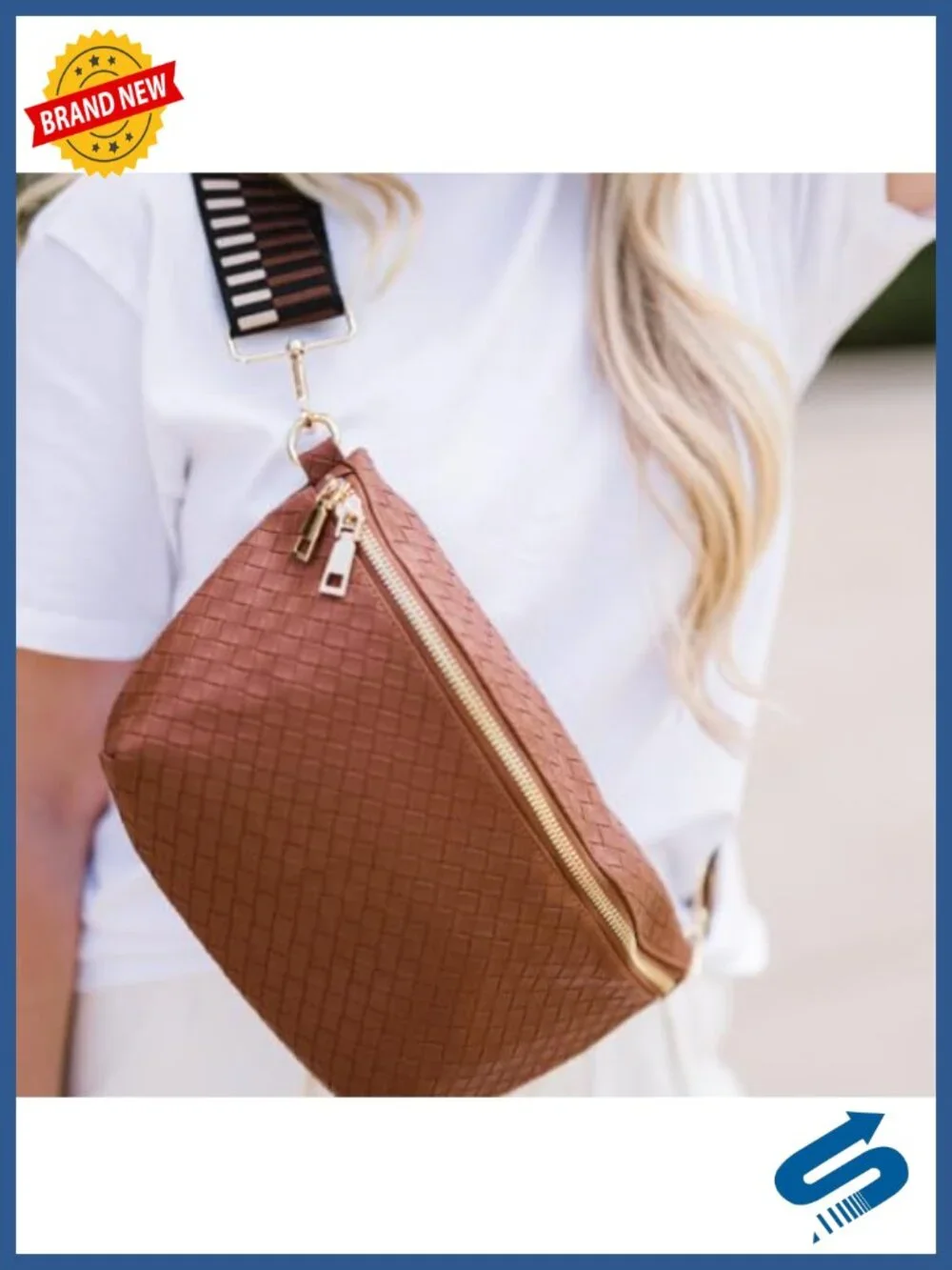 Pressed Woven Vegan Leather Crossbody Bag with Adjustable Strap Lightweight