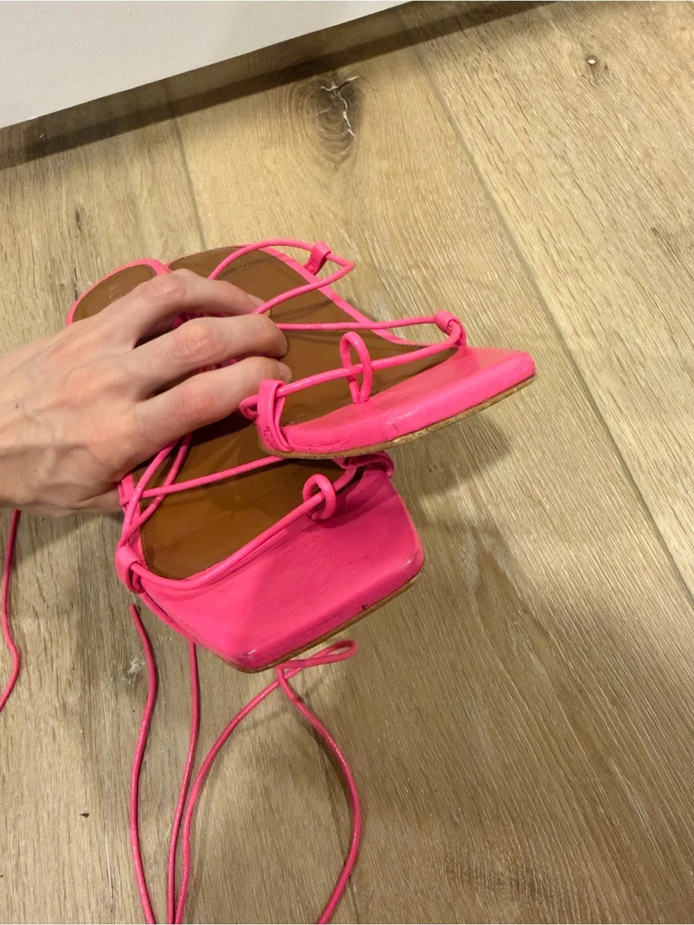 ALOHAS Bellini Hot Pink Lace-Up Block Heel Sandals