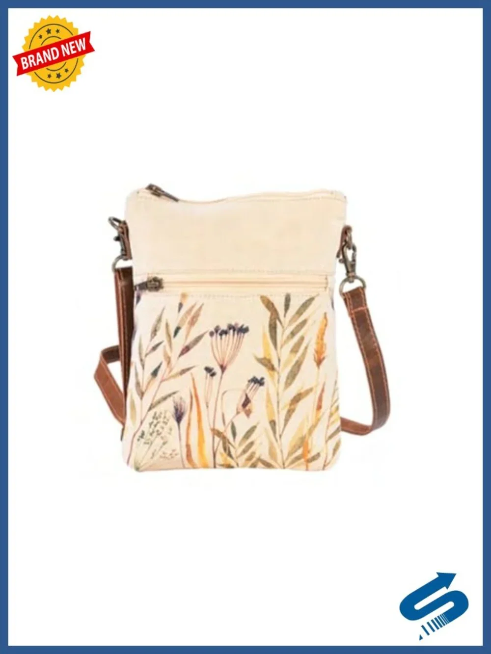 Canvas Crossbody Bag with Zipper Closure Slim Sling Floral Print Lightweight