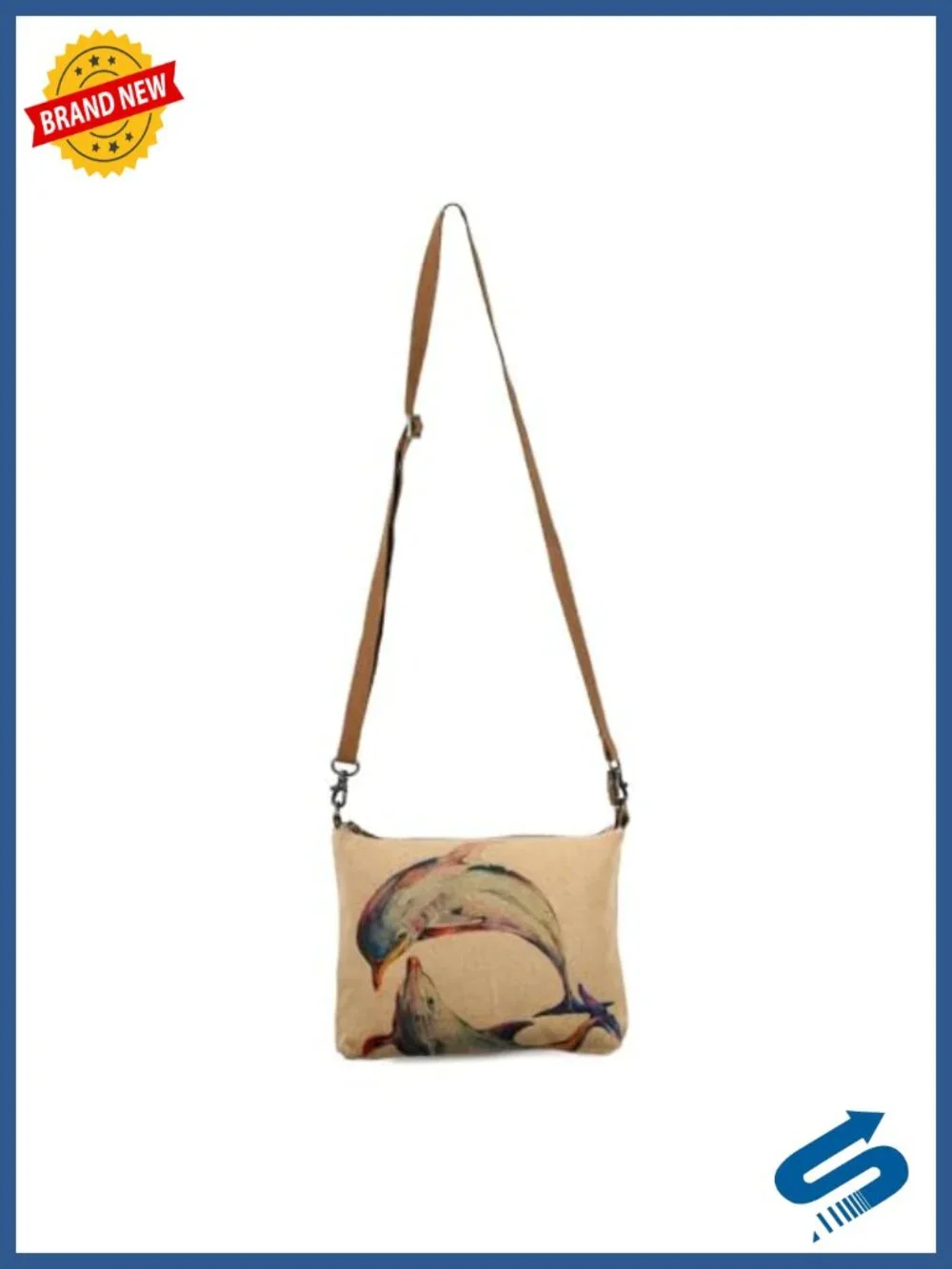 100% Cotton Canvas Crossbody Sling Bag with Genuine Leather Handles