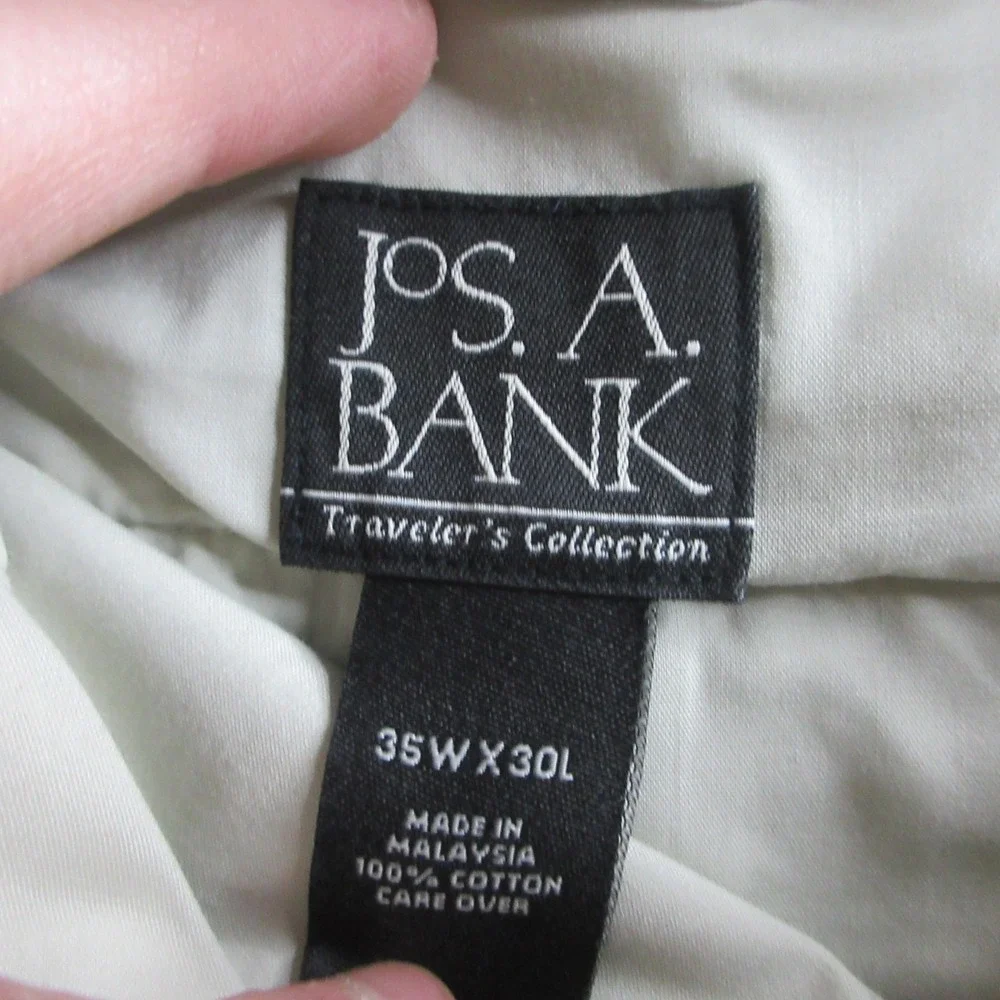 Jos A Bank Pants Mens 35x30 Beige Traveler Twill Pleated Cotton Dress Preppy