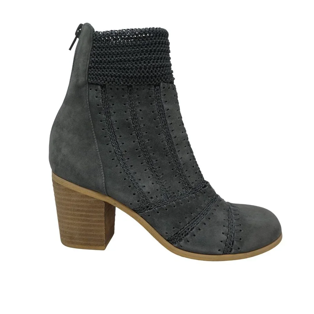 Silent D Grey Suede Patchwork‎ Crochet Stitch Heeled Ankle Boots Womens 39