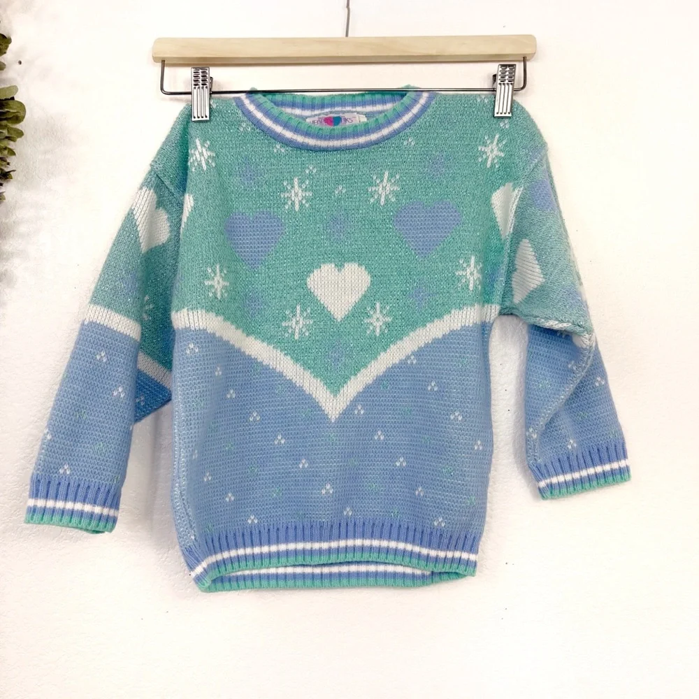 VINTAGE • 80s Heartworks Girls Sweater Purple‎ & White Pullover