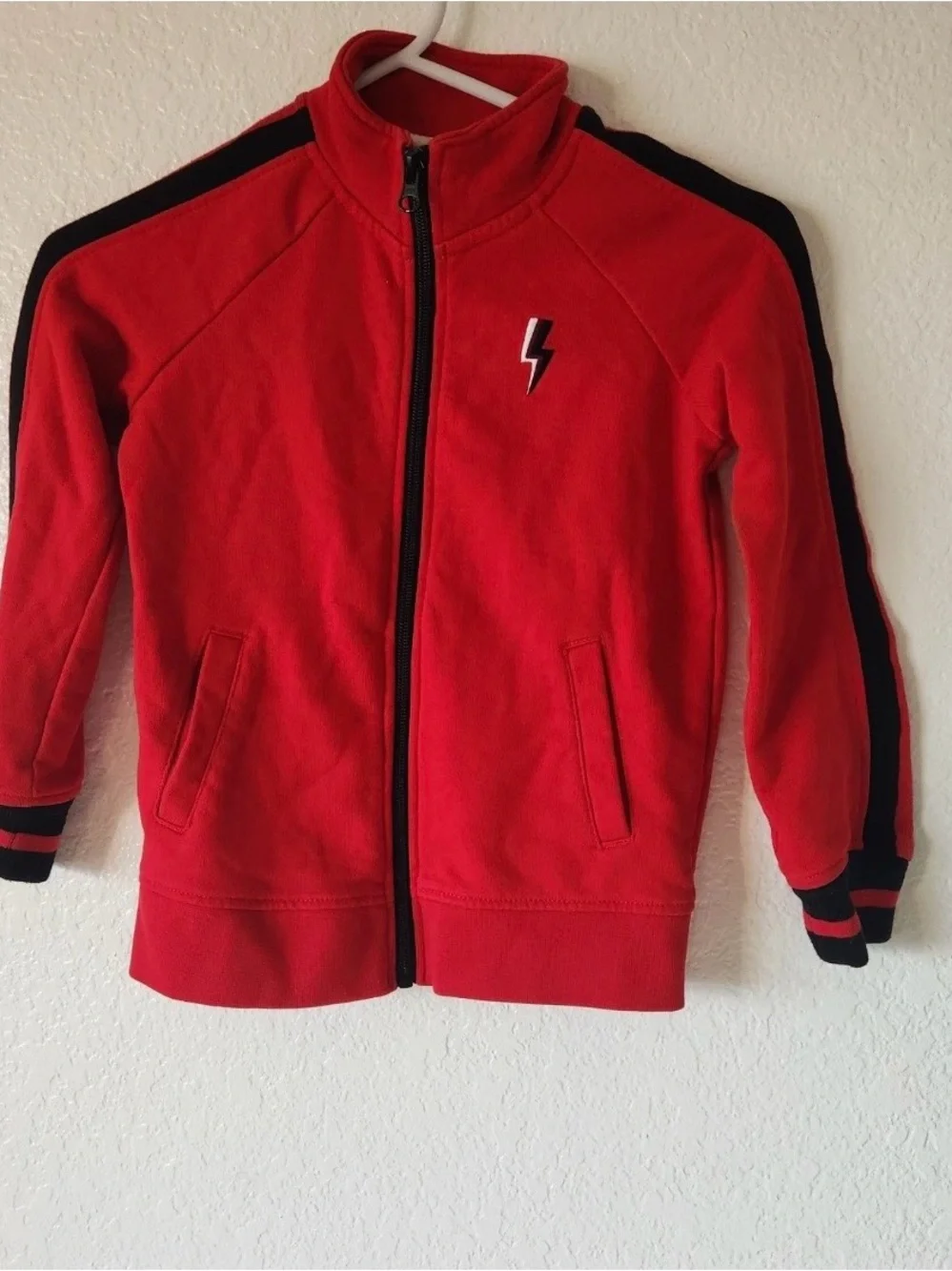 Wonder Nation Boys XS 4-5 Brilliant Red Zip Up Track Jacket Lightning Bolt