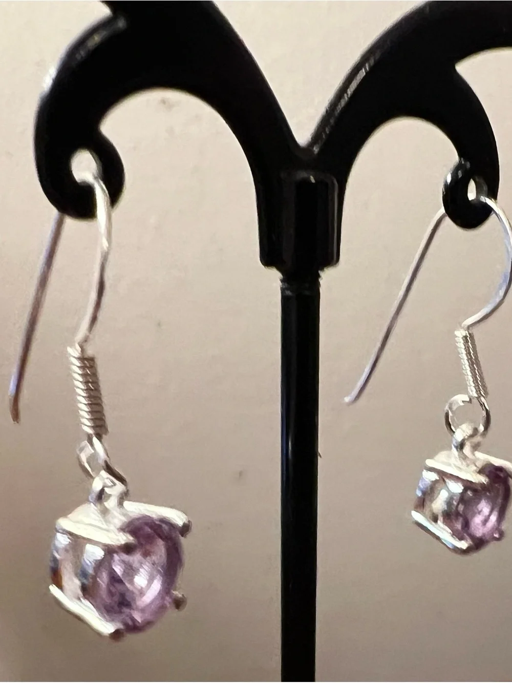 Amethyst 925 Silver Drop Earrings Faceted Round Gemstone French Hooks 925 #613