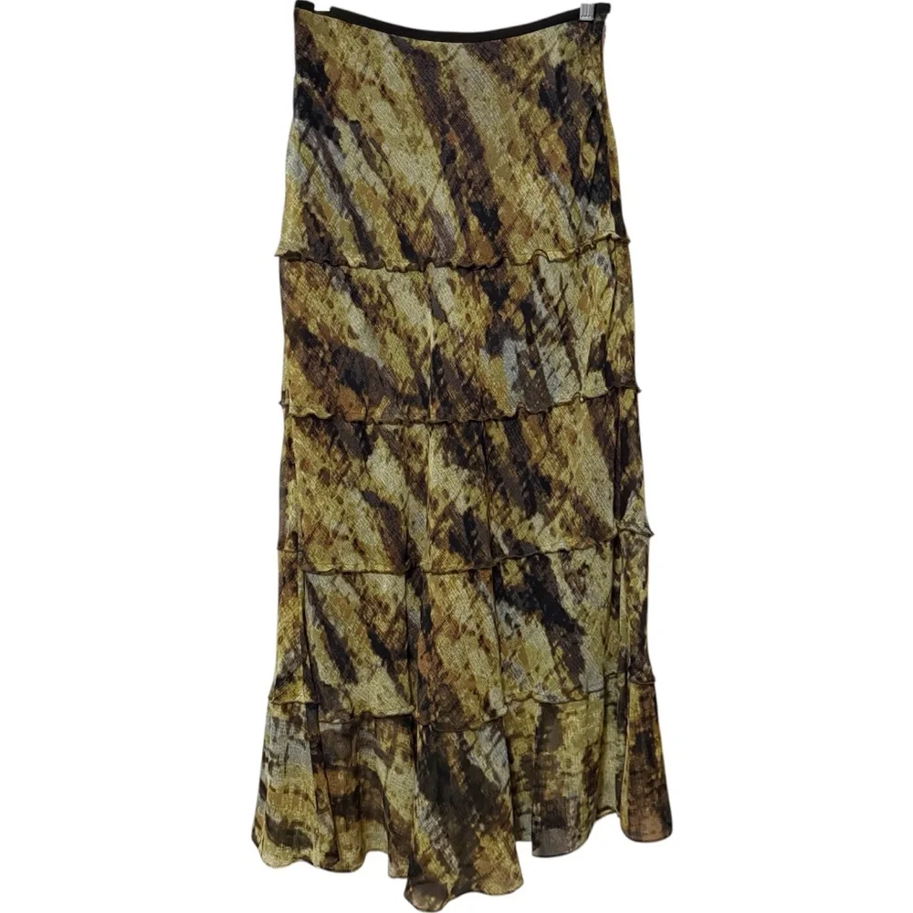 NIC+ZOE Tiered Boho Maxi Skirt in Earth Tones Zipper‎ Side Size 6