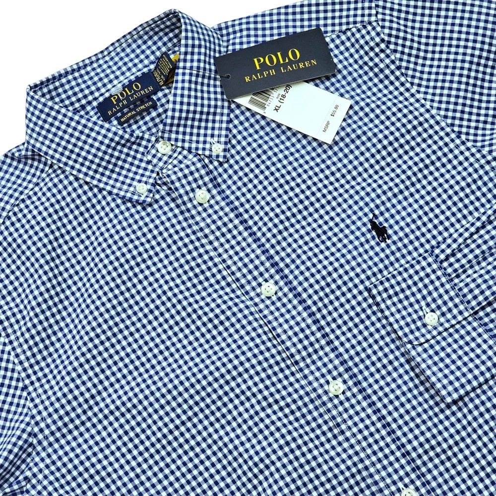 Polo Ralph Lauren Button Down Boys XL 18-20 Blue Gingham Check Preppy Ivy NEW‎