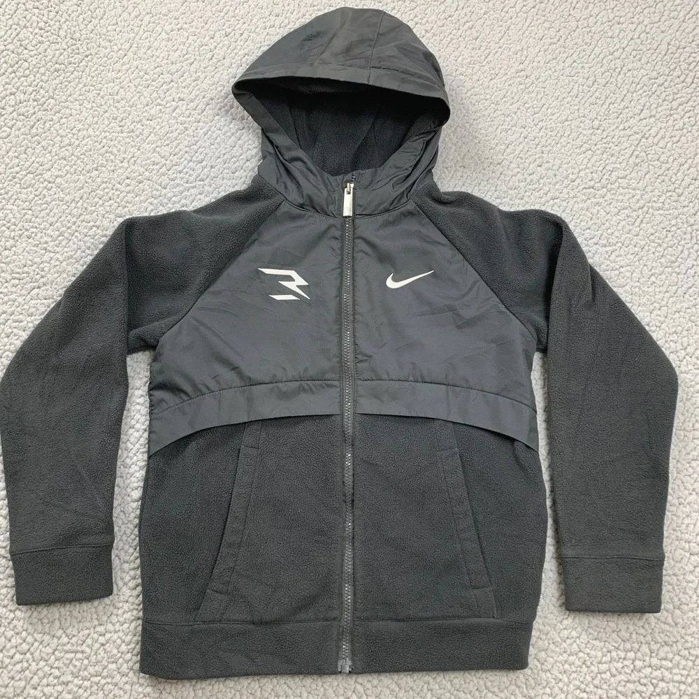 Nike 3 Brand Hoodie Boys Medium Black Full Zip Fleece‎ Russell Wilson DA1602-010