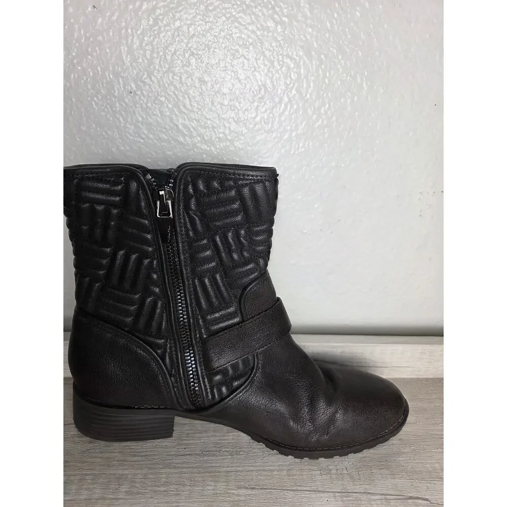 CALVIN KLEIN Sz 10 Quilted Leather Moto Ankle Women's Boots Black‎ Rauline