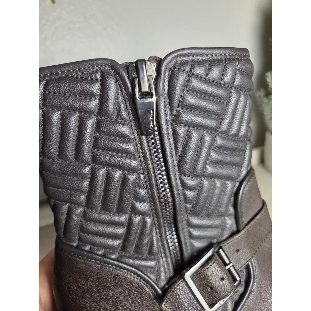 CALVIN KLEIN Sz 10 Quilted Leather Moto Ankle Women's Boots Black‎ Rauline