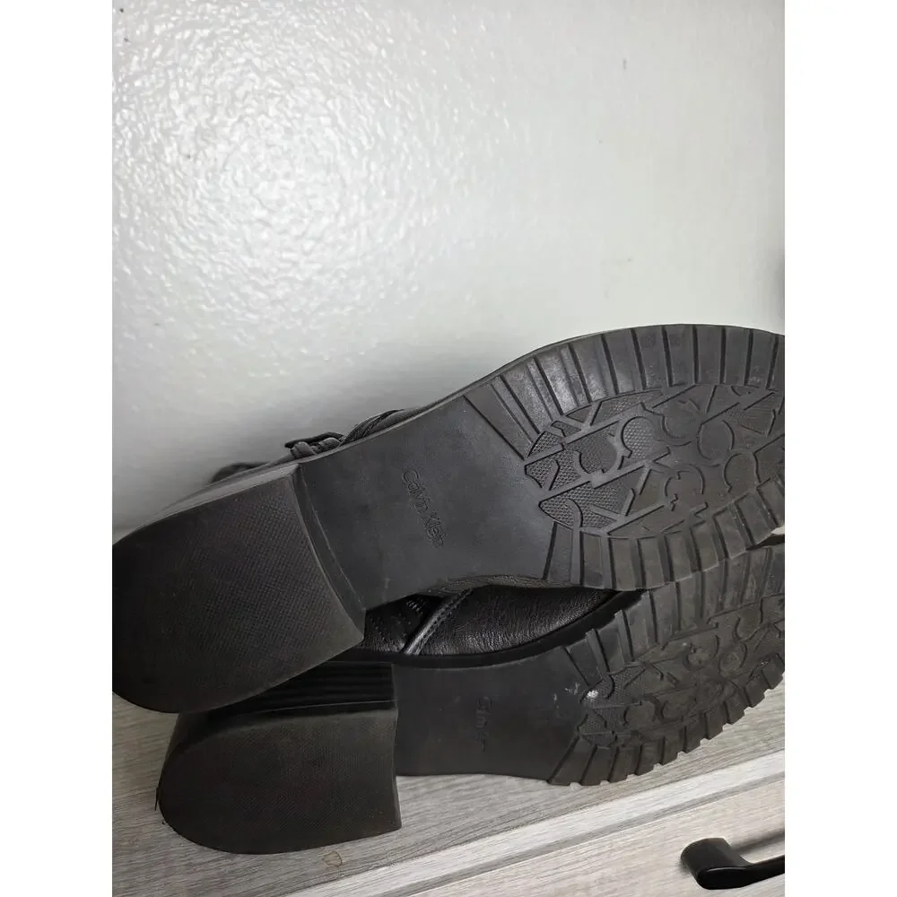 CALVIN KLEIN Sz 10 Quilted Leather Moto Ankle Women's Boots Black‎ Rauline