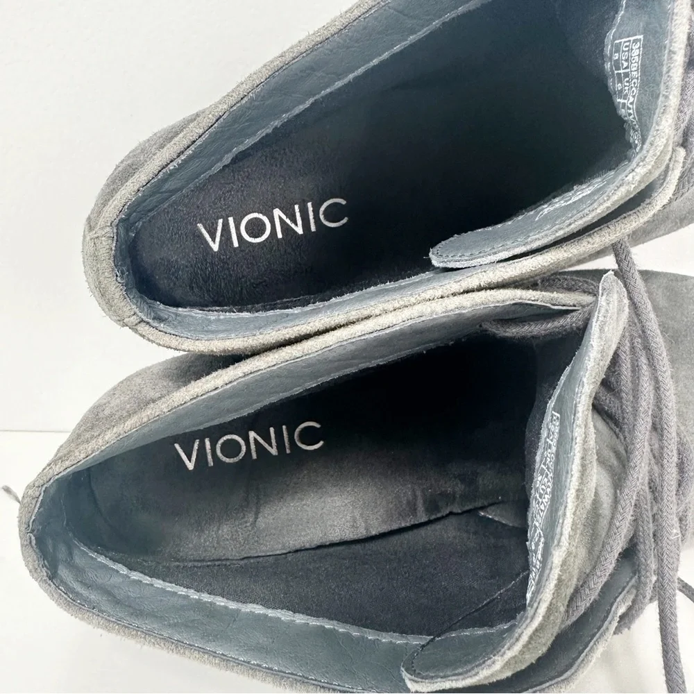 Vionic Grey Suede Elevated Becca Lace Up Wedge Booties Women’s Size 8