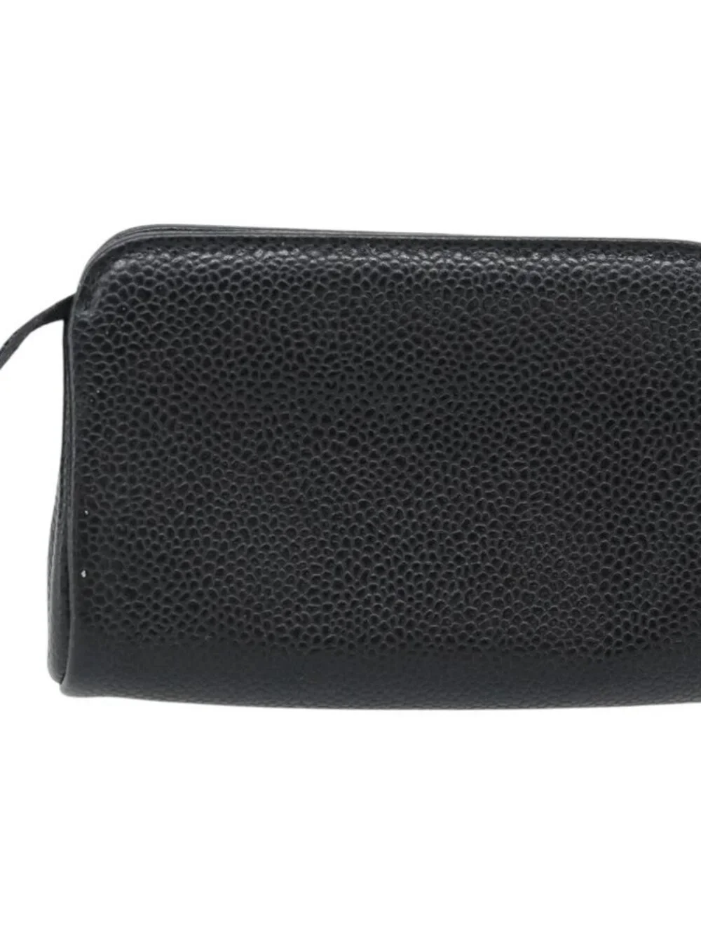 CHANEL COCO Mark Pouch Grained Calf Skin Black Gold CC Auth 181481