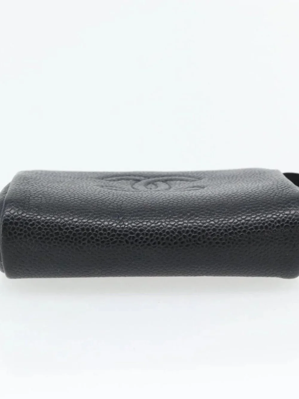 CHANEL COCO Mark Pouch Grained Calf Skin Black Gold CC Auth 181481