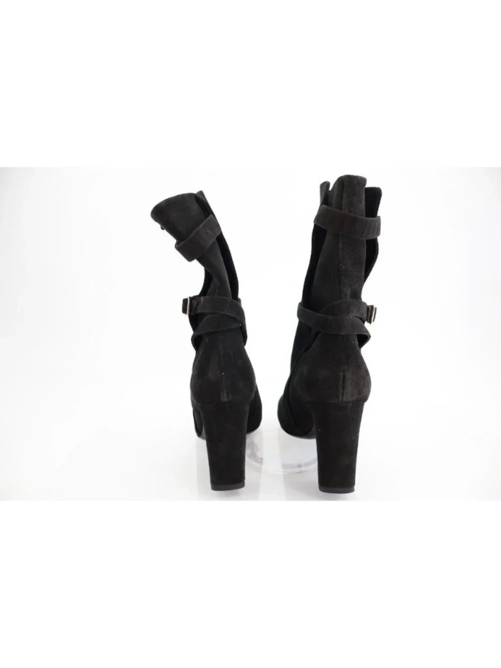 Theory Jodhpur Size 8.5 Mid Calf Black Suede Heeled Ankle Boots Booties Strap