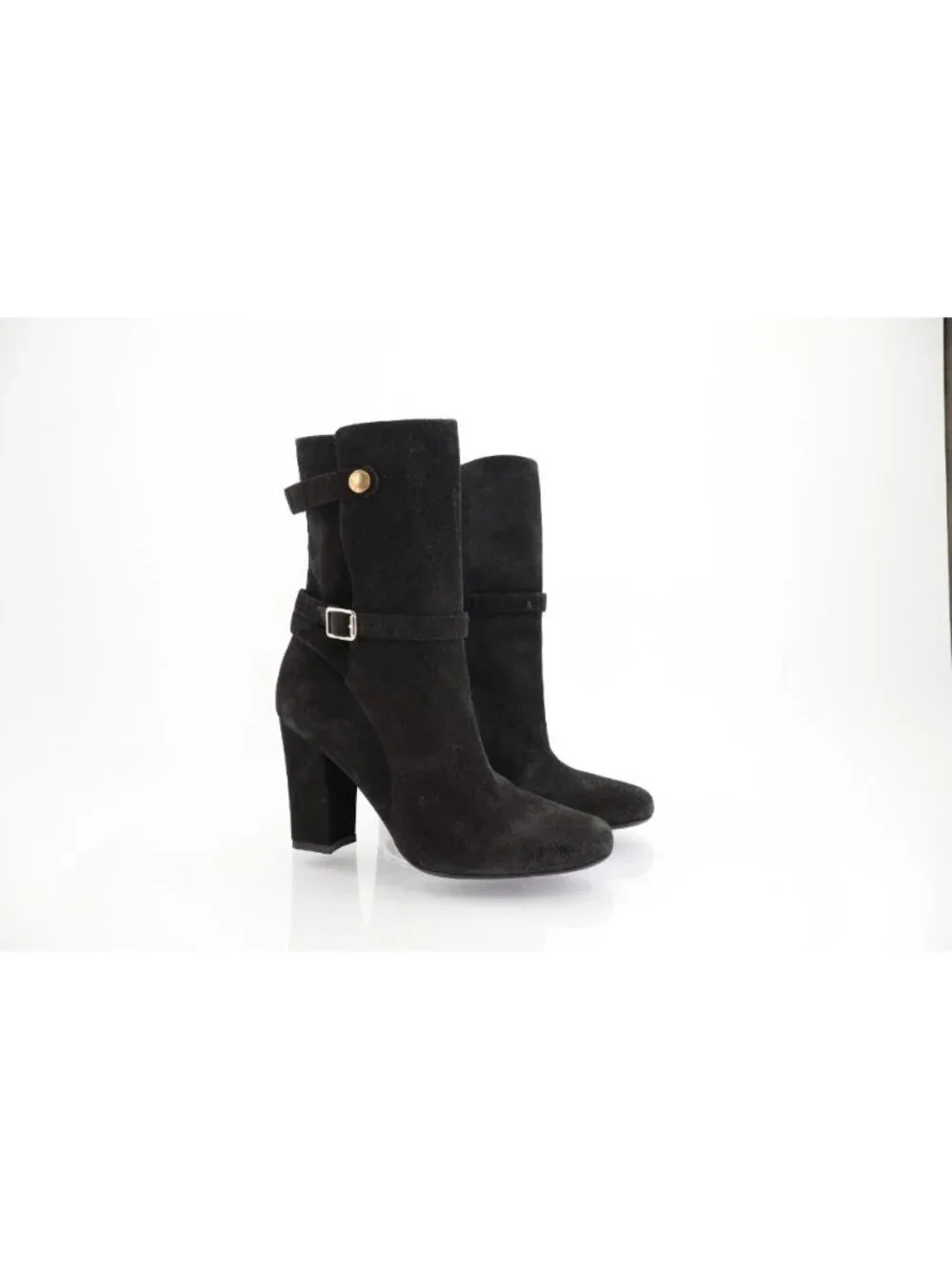 Theory Jodhpur Size 8.5 Mid Calf Black Suede Heeled Ankle Boots Booties Strap