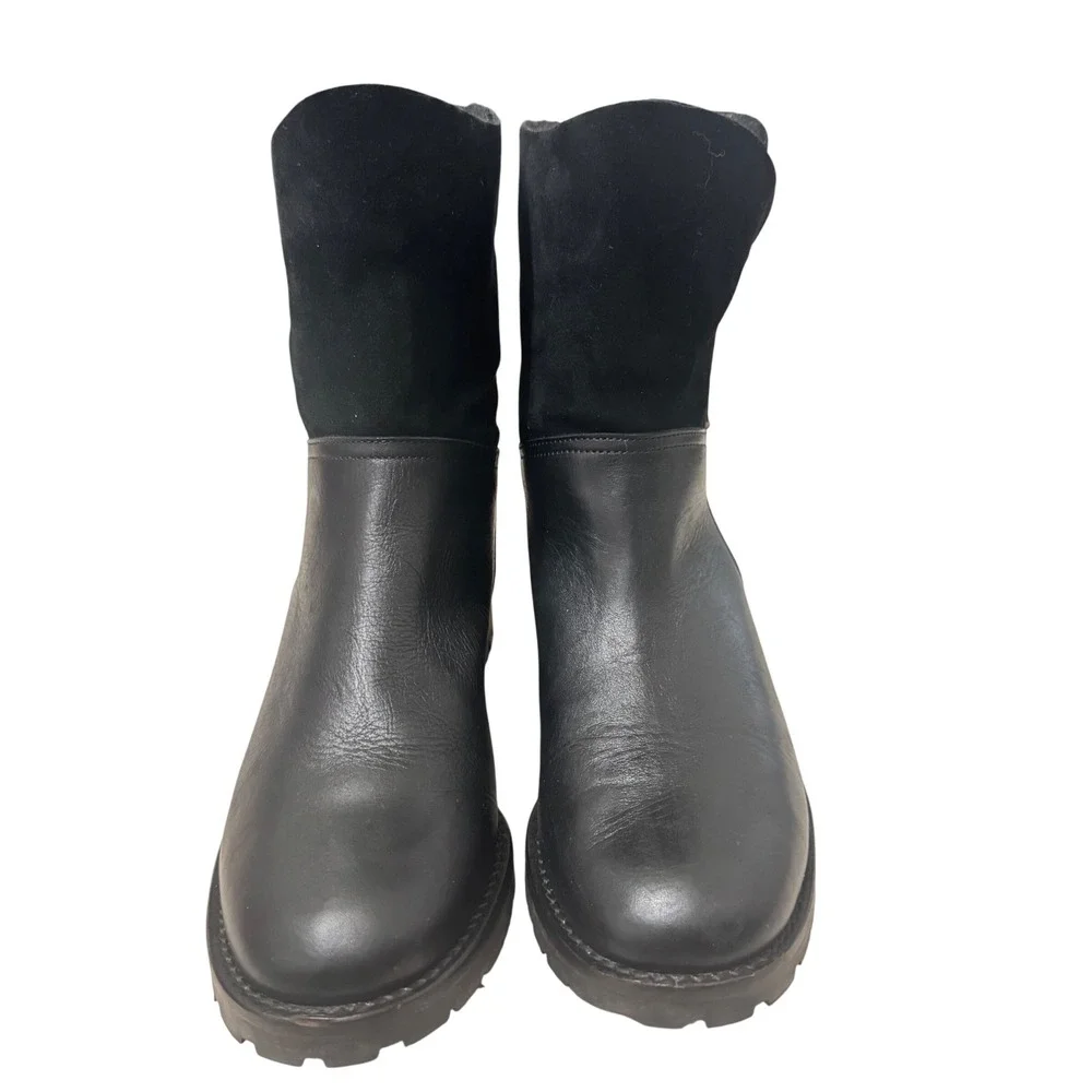 Fabianelli Black Leather Suede Shearling Lined Moto‎ Boots Women Size 8