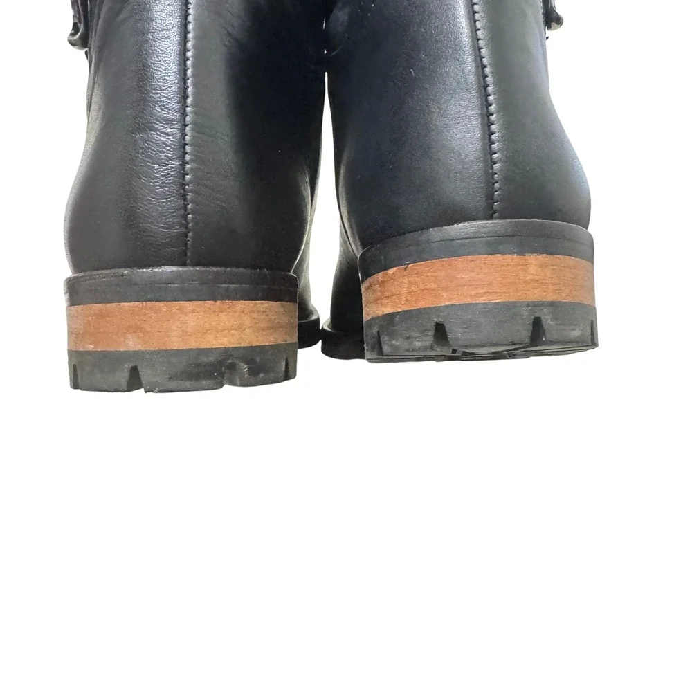 Fabianelli Black Leather Suede Shearling Lined Moto‎ Boots Women Size 8