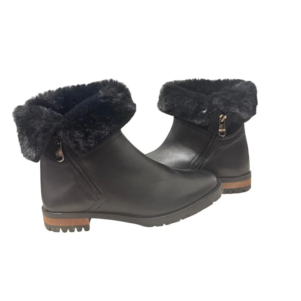 Fabianelli Black Leather Suede Shearling Lined Moto‎ Boots Women Size 8
