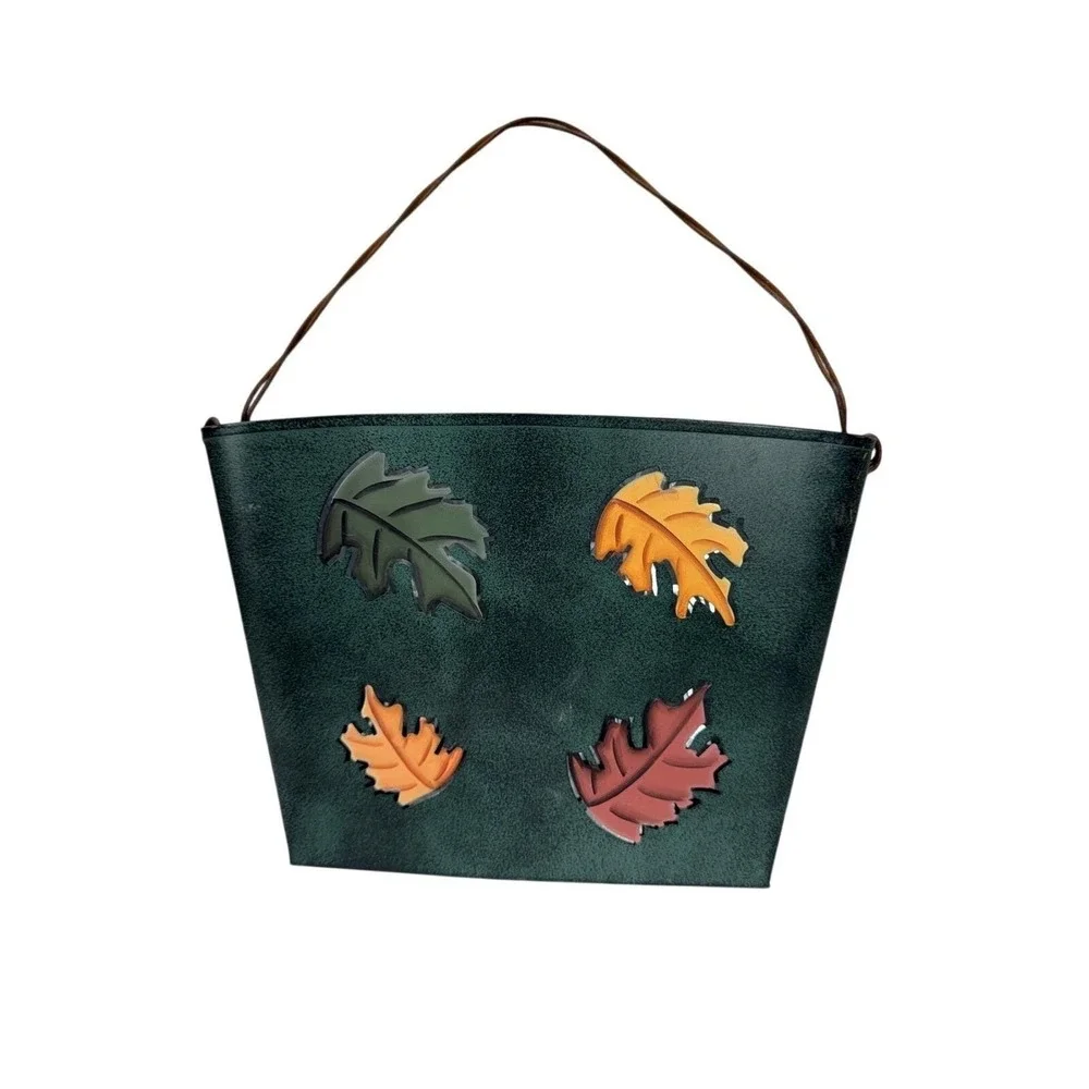 Rustic Metal Wall Pocket Planter Green Autumn Leaf Decorative Hanging Basket