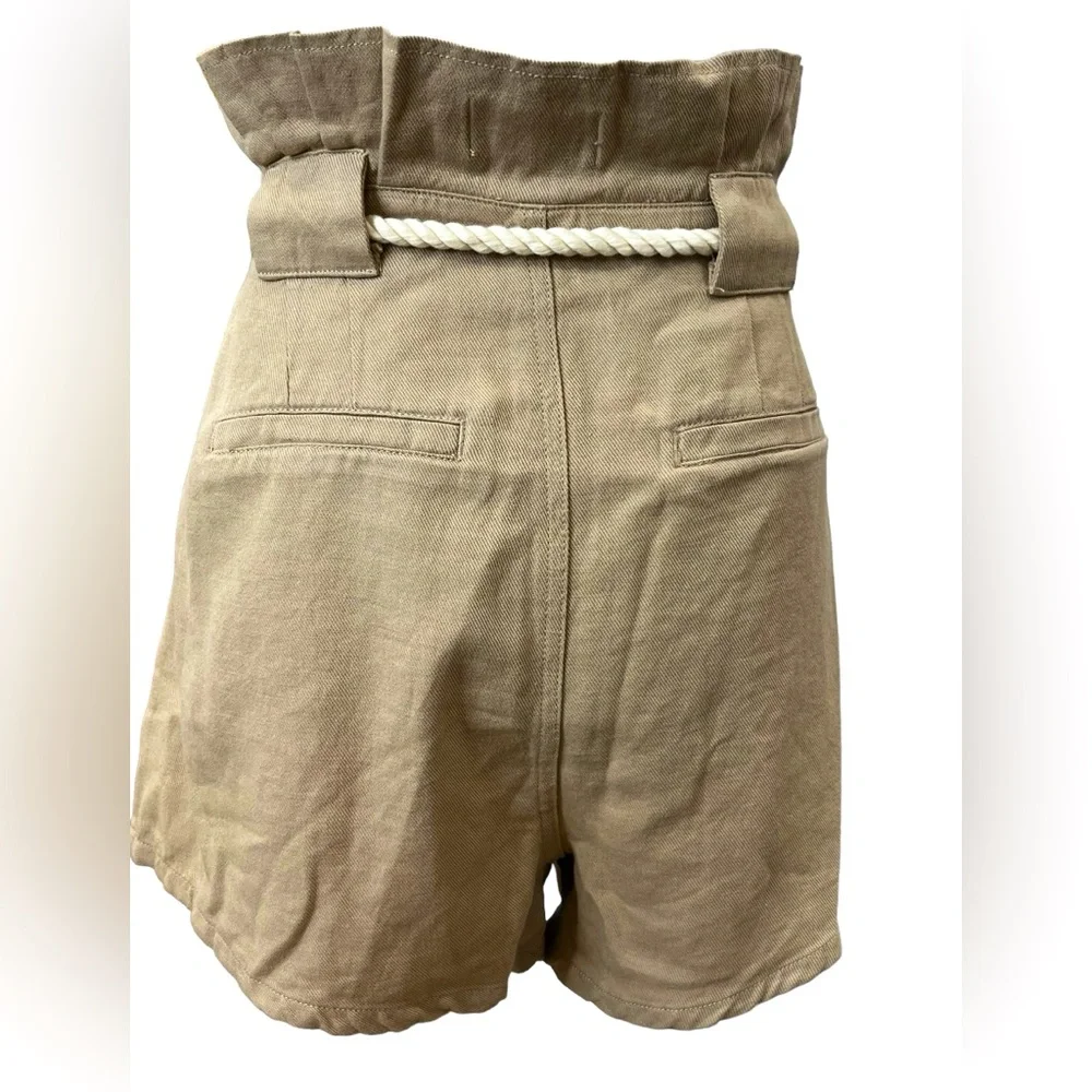 Driftwood Veronica Beige Linen Blend Paperbag High Rise Belted Shorts 29 NWT