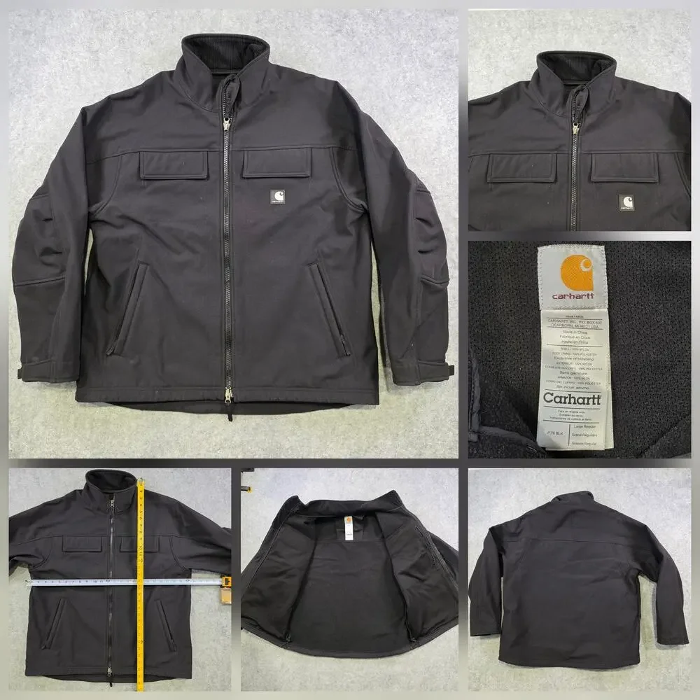 Carhartt‎ Jacket Mens Large Black Softshell Traditional Windbreaker Zip J176 BLK