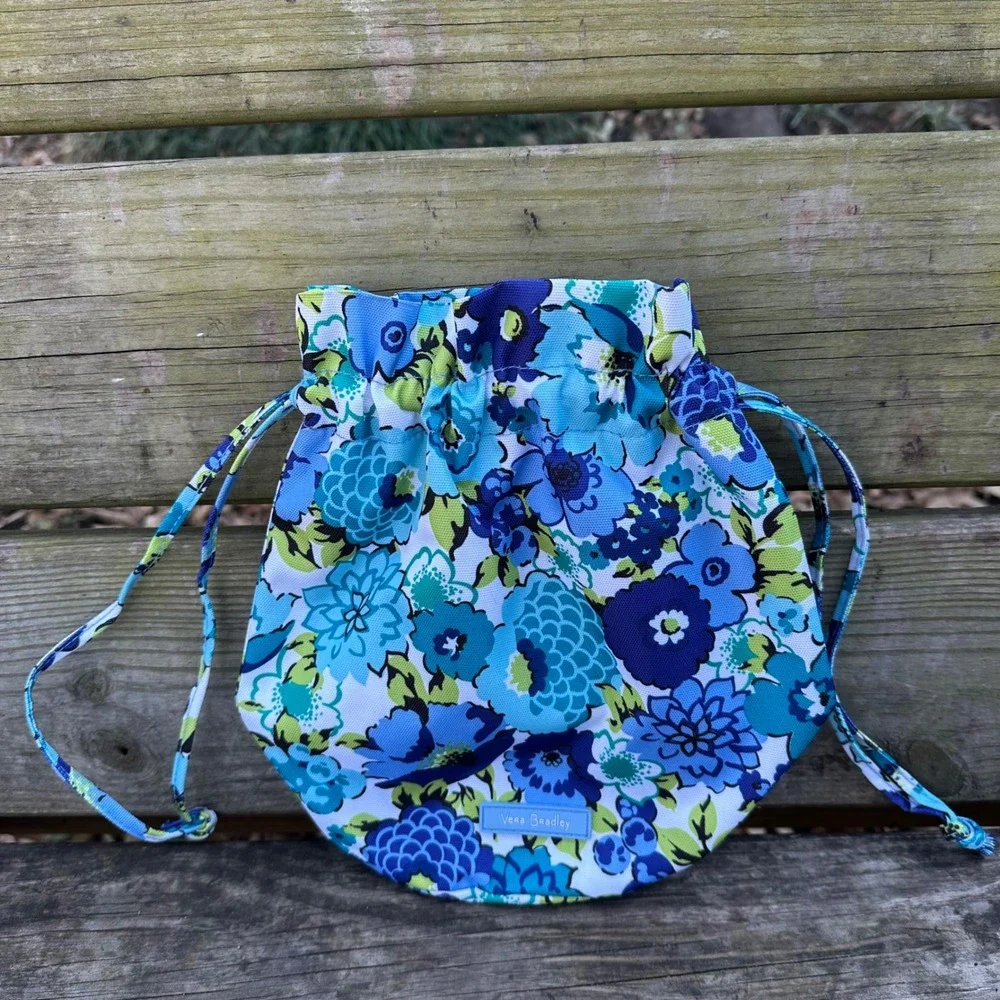 Vera Bradley Ditty Bag Drawstring‎ Pouch Blueberry Blooms Blue Floral Cosmetic