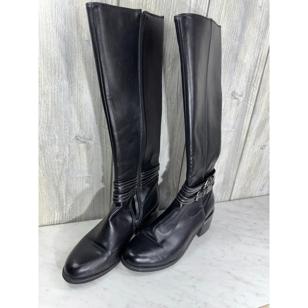 Gian Marco Venturi GMV Black Leather Tall Boots Vera Pelle Italy Women 39 Buckle