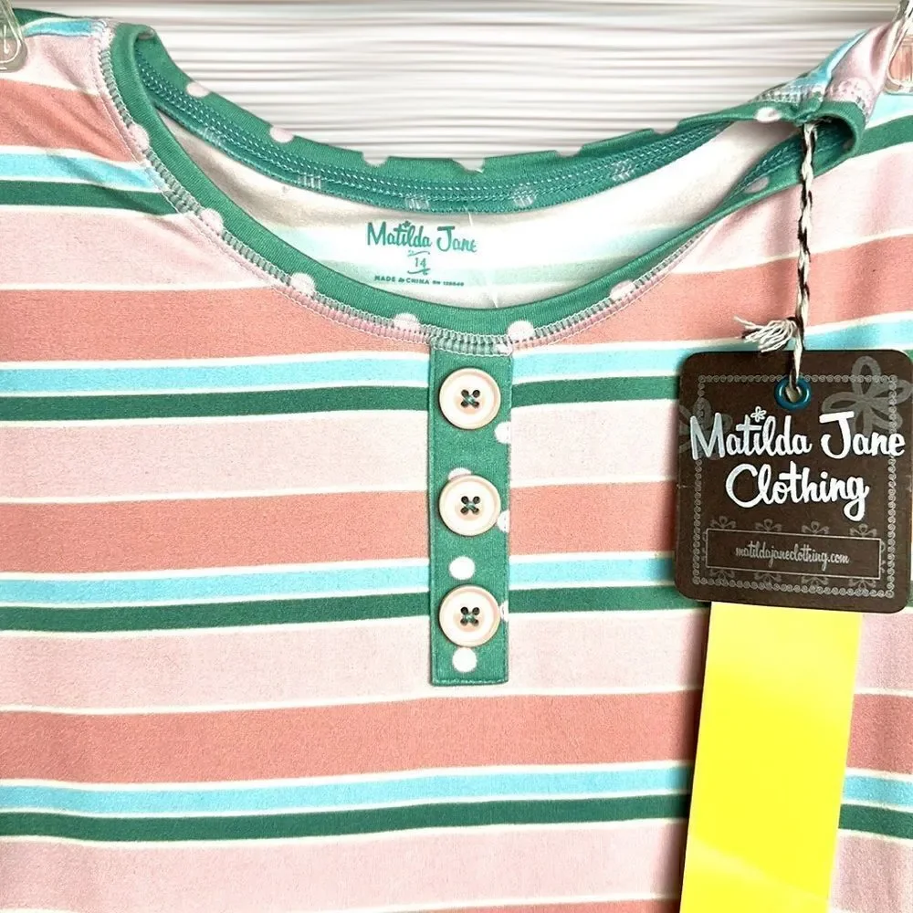 NWT Matilda Jane Cozy Soft Striped Polka Dot Pajamas Top Long Sleeve size 14