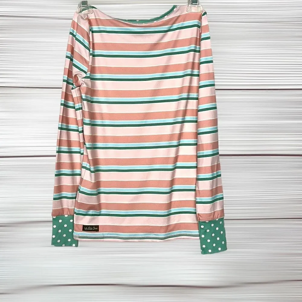NWT Matilda Jane Cozy Soft Striped Polka Dot Pajamas Top Long Sleeve size 14