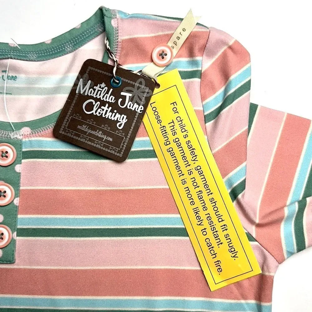 NWT Matilda Jane Cozy Soft Striped Polka Dot Pajamas Top Long Sleeve size 14