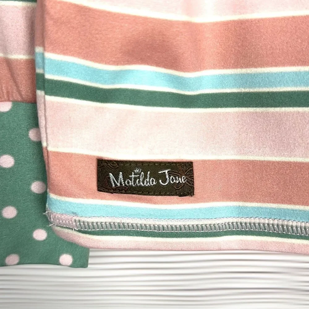 NWT Matilda Jane Cozy Soft Striped Polka Dot Pajamas Top Long Sleeve size 14