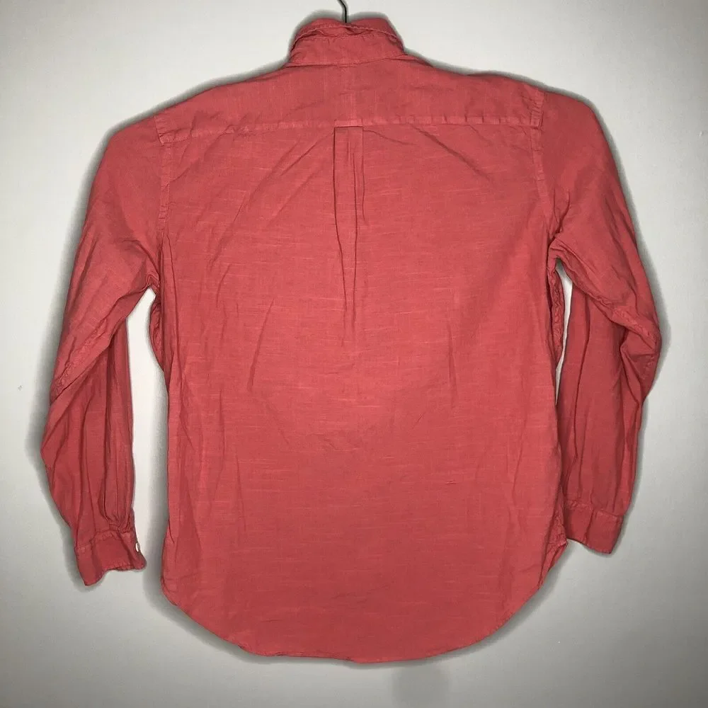 Ralph Lauren Men's Large Salmon Pink Linen Pockets‎ Button Down Casual Shirt