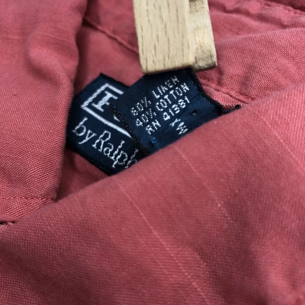 Ralph Lauren Men's Large Salmon Pink Linen Pockets‎ Button Down Casual Shirt